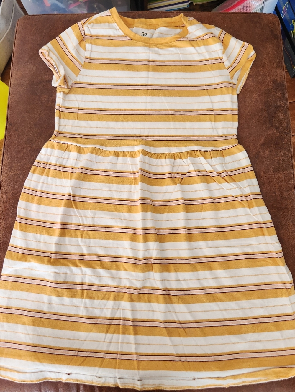 SO Yellow & White Striped T-Shirt Dress